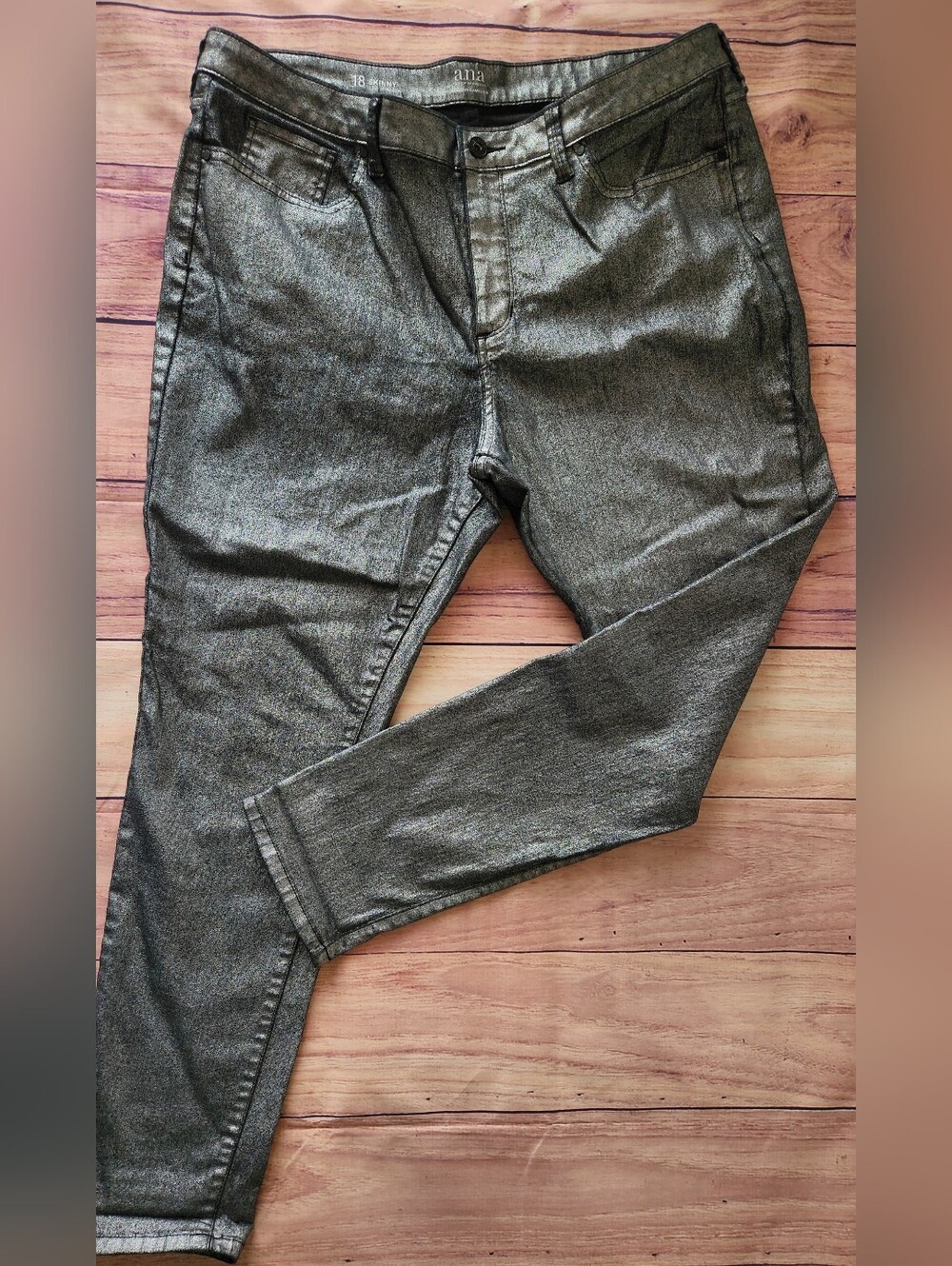 Metallic Silver Plus Sized Skinny Jeans Size 18 By a.n.a. Ana